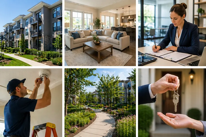 Organized property management consultation with documents and keys