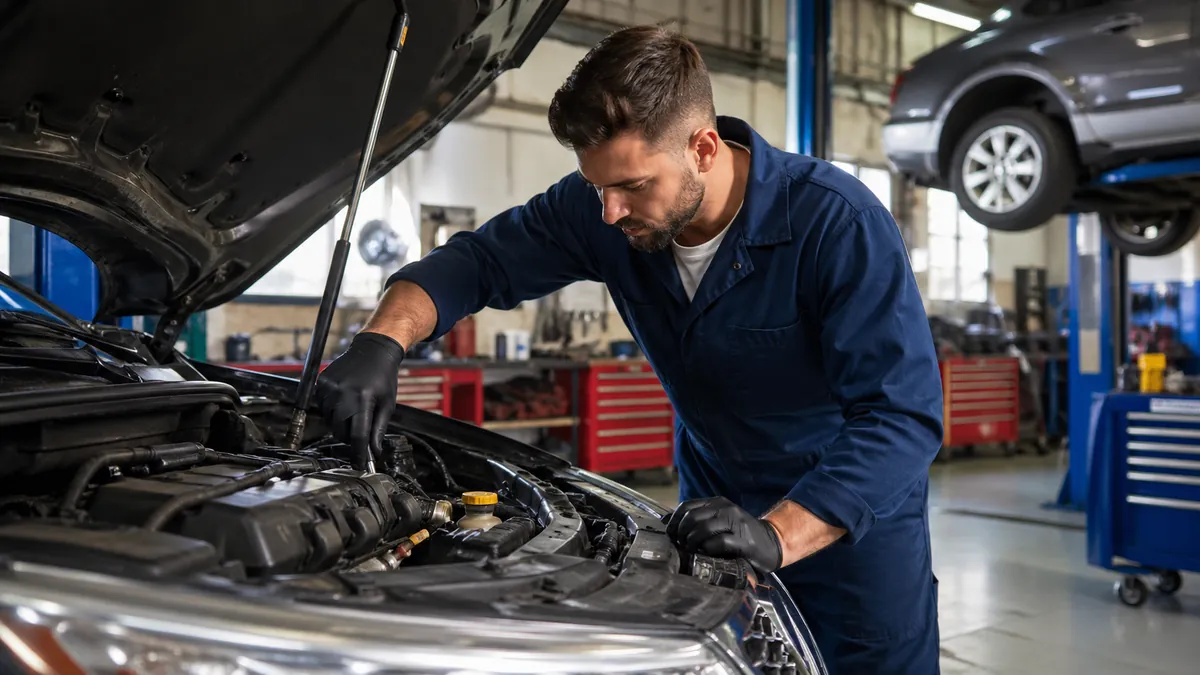 Mechanic reviewing vehicle service findings