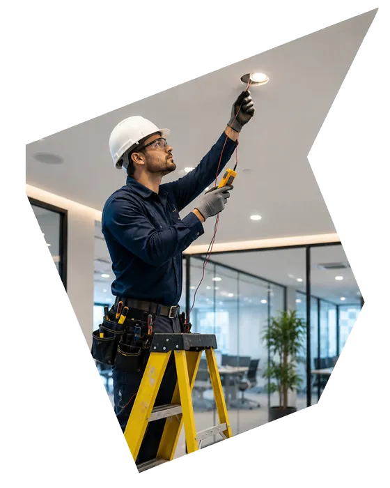Electrician installing a ceiling fixture