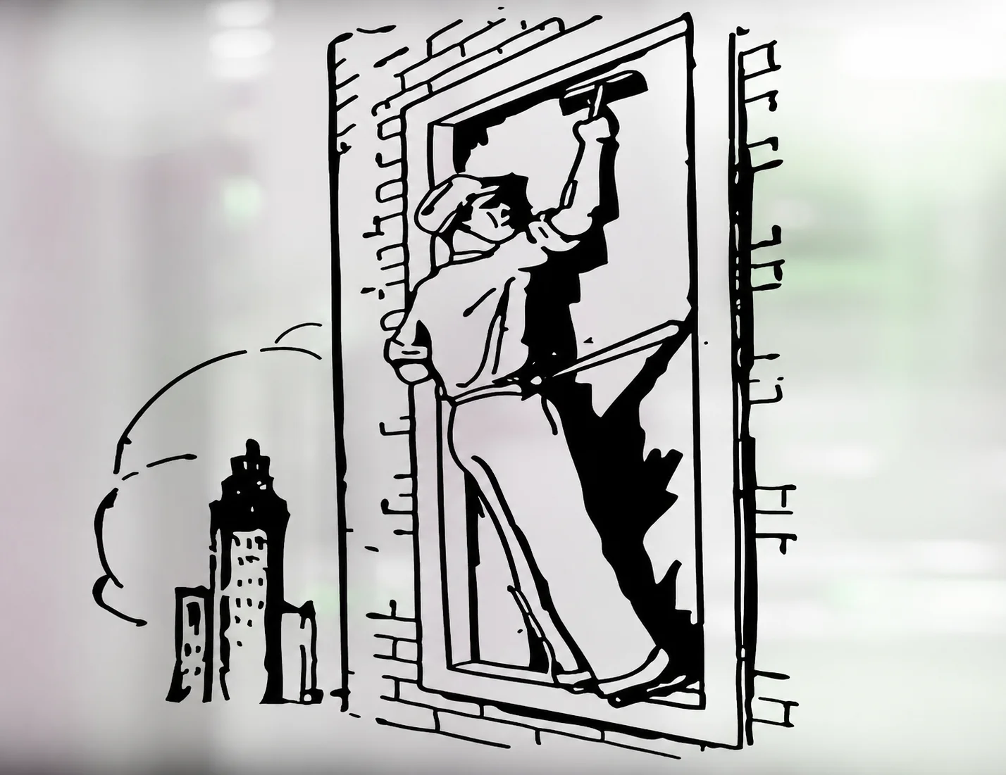 Woman wiping an indoor glass window