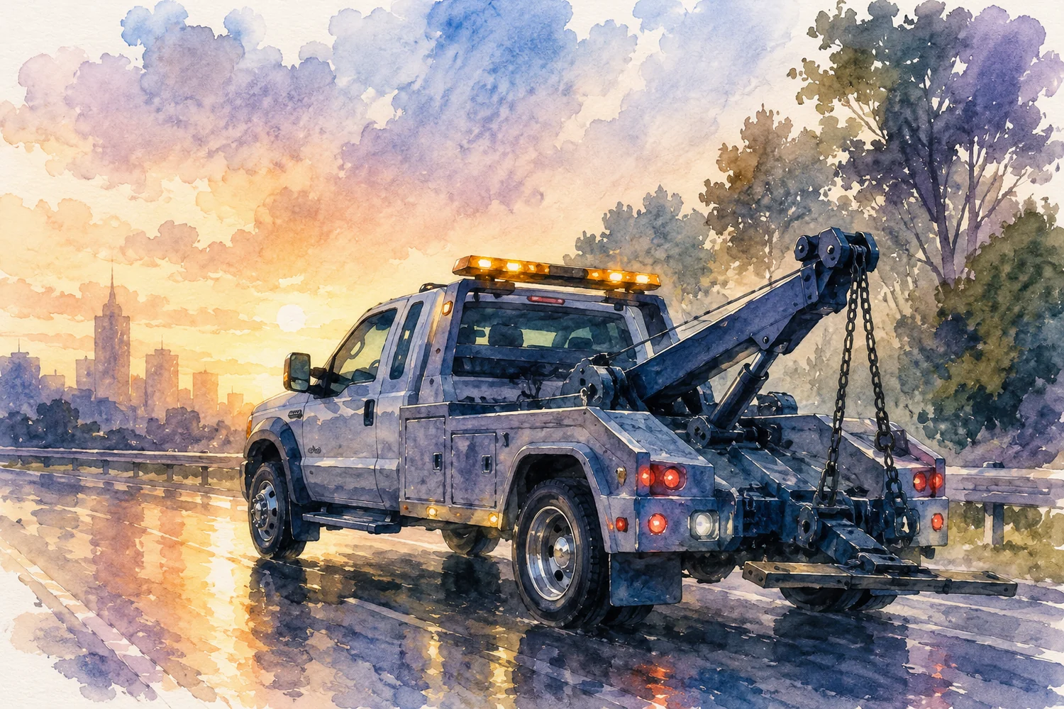 Service truck on highway