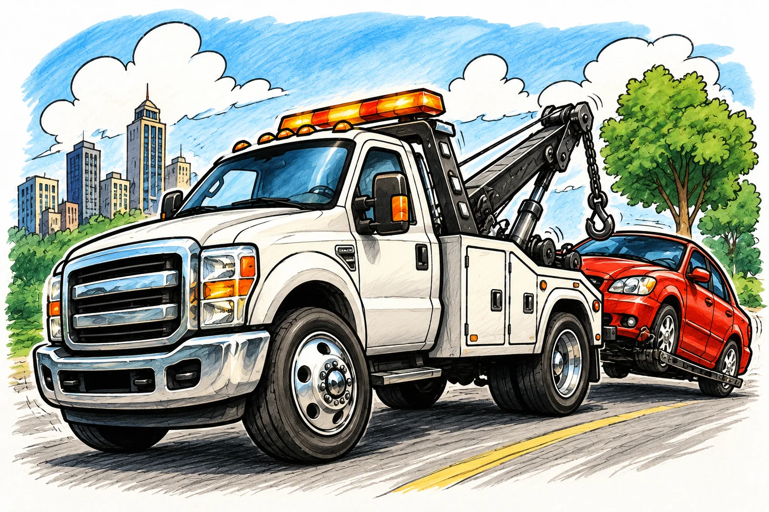 Tow truck carrying vehicles