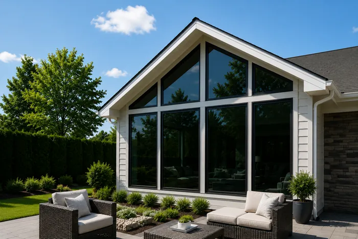 Bright commercial workspace with large windows and clean window film appearance