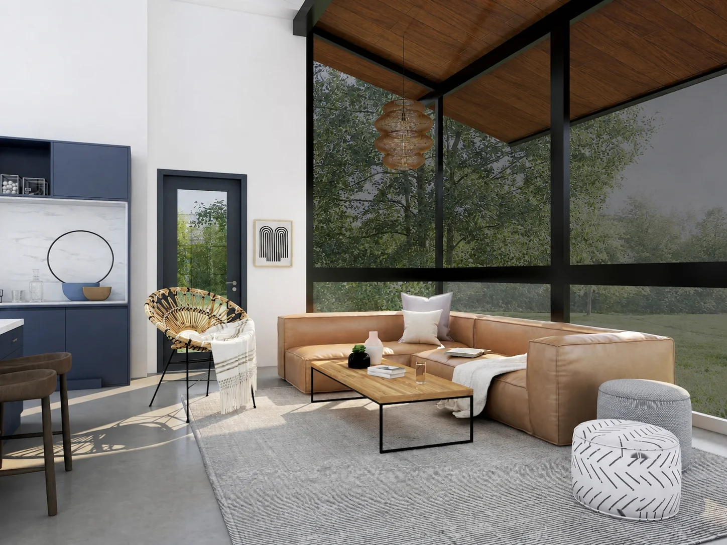 Bright home interior with large windows prepared for window tinting