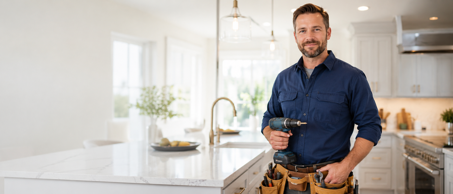 Handyman working on an interior window frame