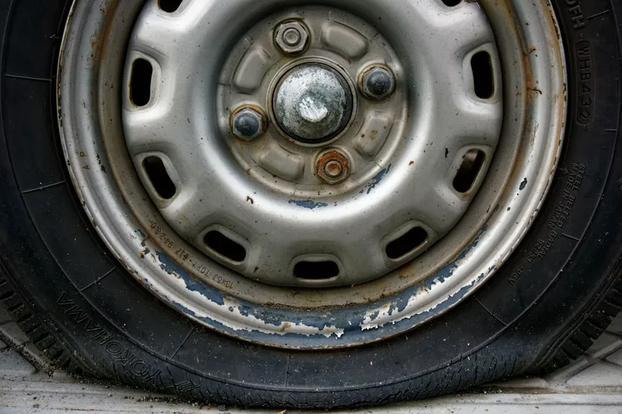 Flat tire close up