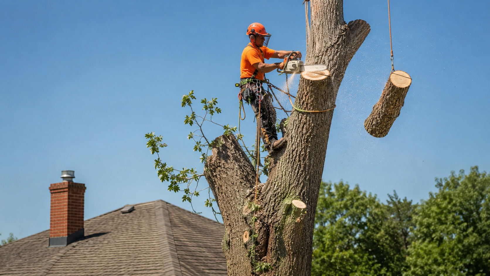 Light commercial property with trees and outdoor cleanup needs