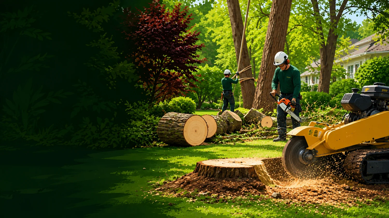Professional tree service crew working outdoors