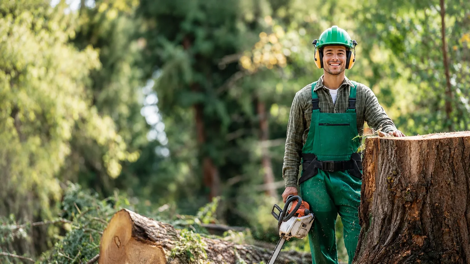 Professional tree service crew working near a residential property