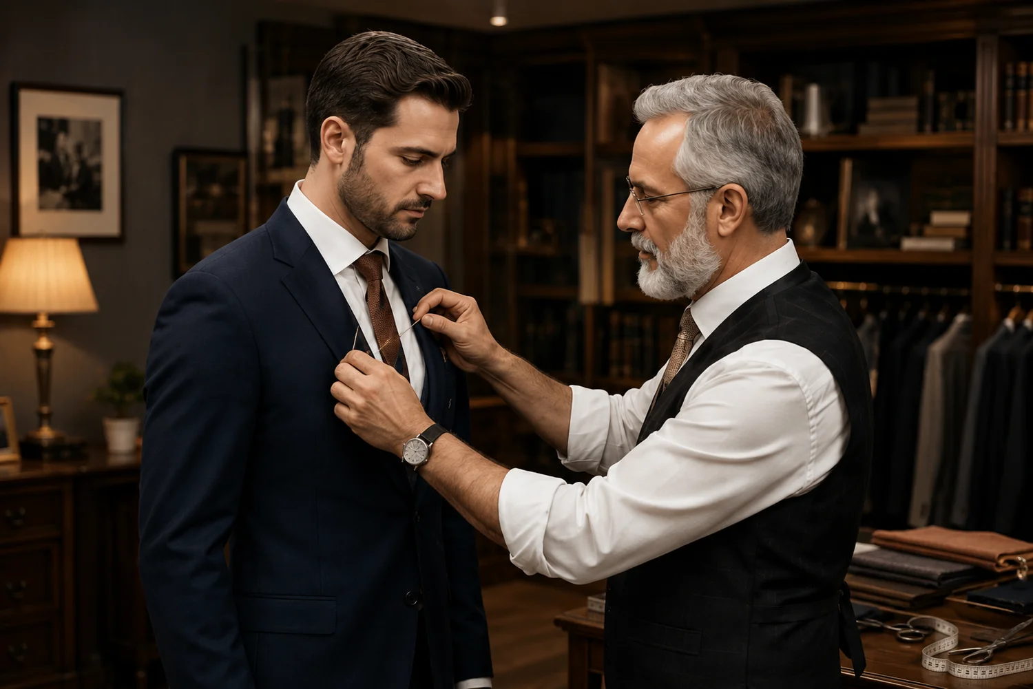 Stylish man in a tailoring studio beside a sewing machine