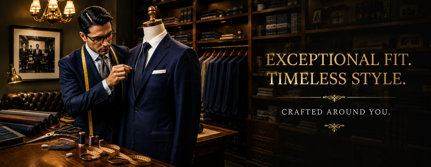 Tailoring website visual featuring custom menswear and tailoring services