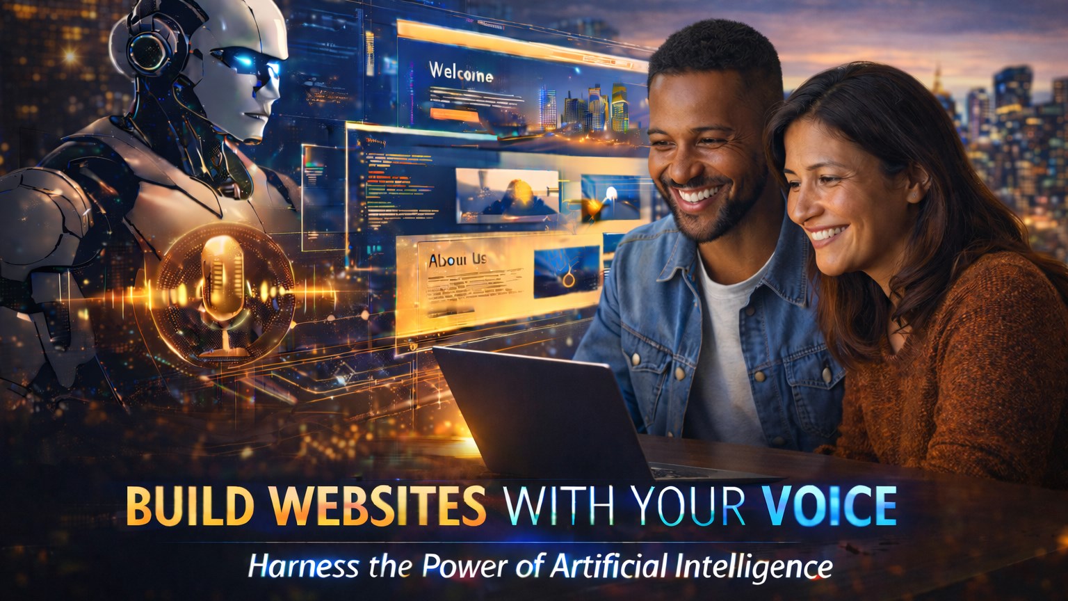 Student learning how to build a beautiful professional website by giving simple instructions to artificial intelligence