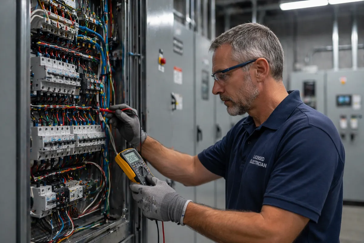 Electrical technician explaining upgrade options at a residential property