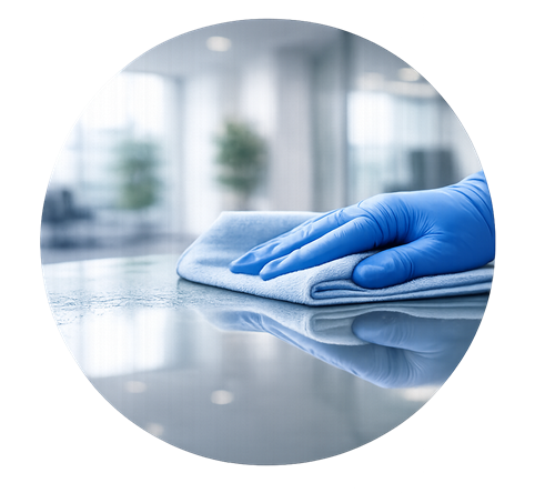 Janitorial service artwork emphasizing floor care and disinfecting