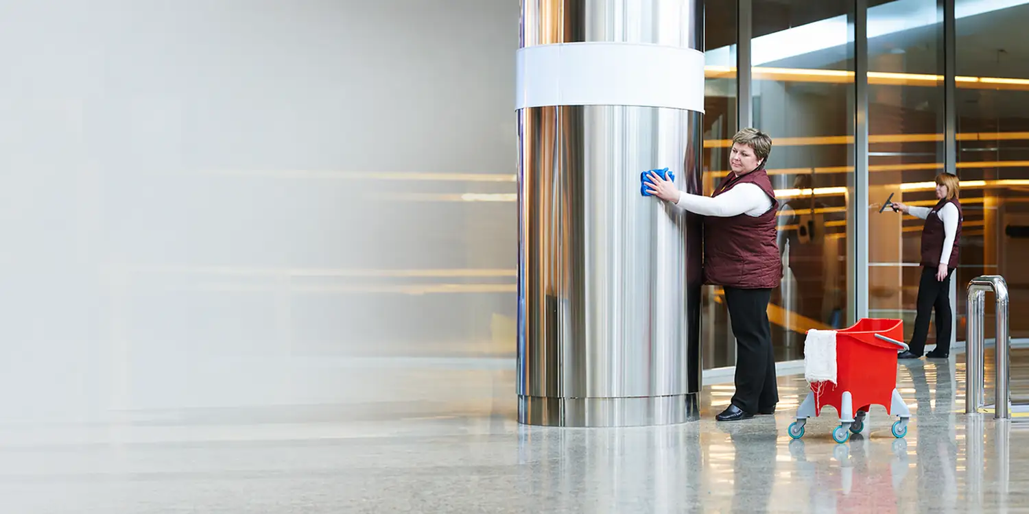 Professional janitorial crew maintaining a clean commercial interior