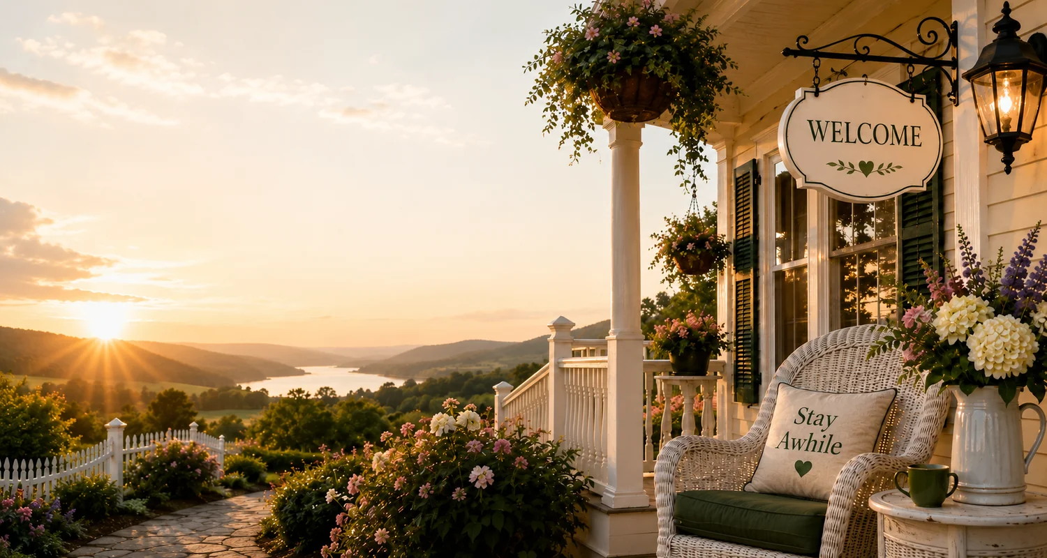 Charming stone country inn with a garden path and traditional architecture