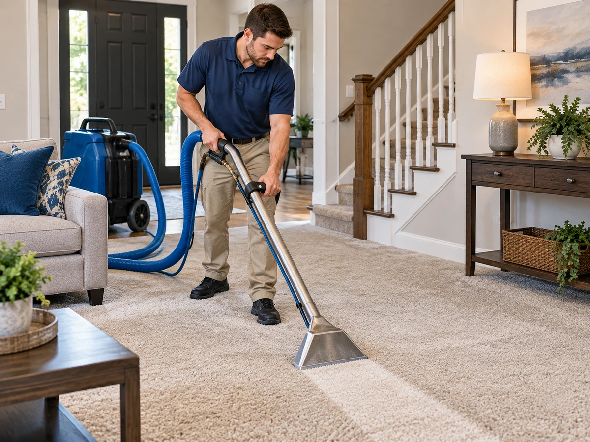 Professional carpet cleaning in a residential room