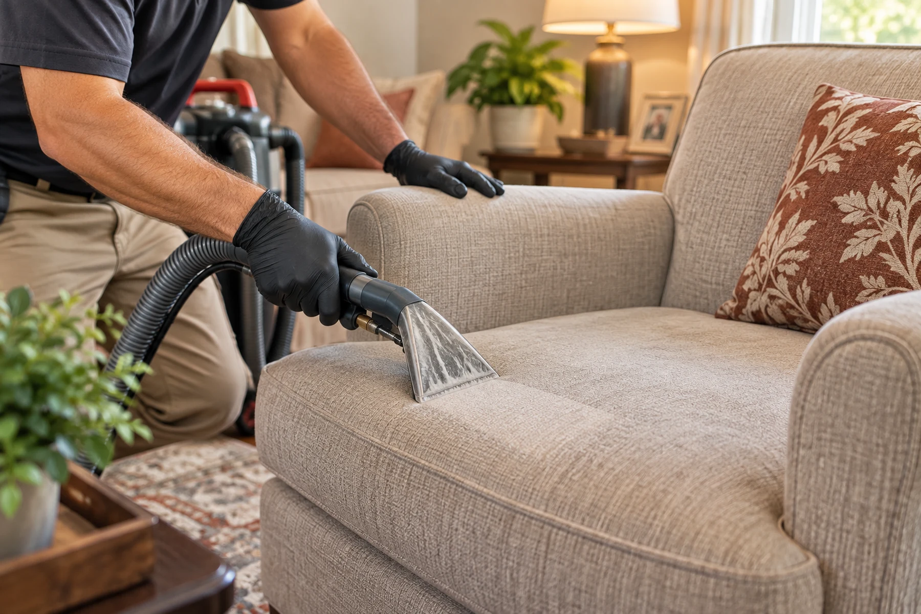 Professional upholstery cleaning on a fabric chair