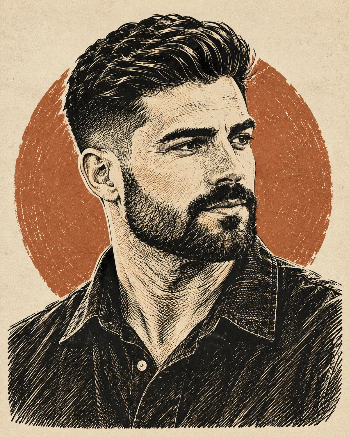 Vintage linocut portrait of a professionally groomed adult client