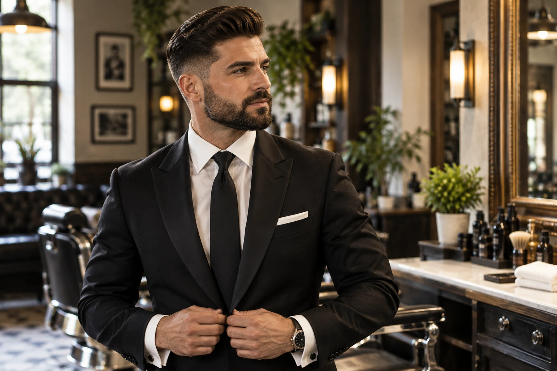 Professionally groomed adult client prepared for an important occasion