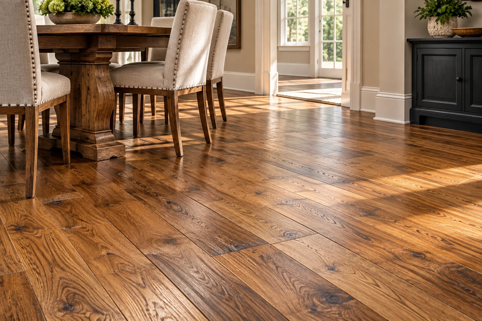 Hardwood flooring installed in a finished living space