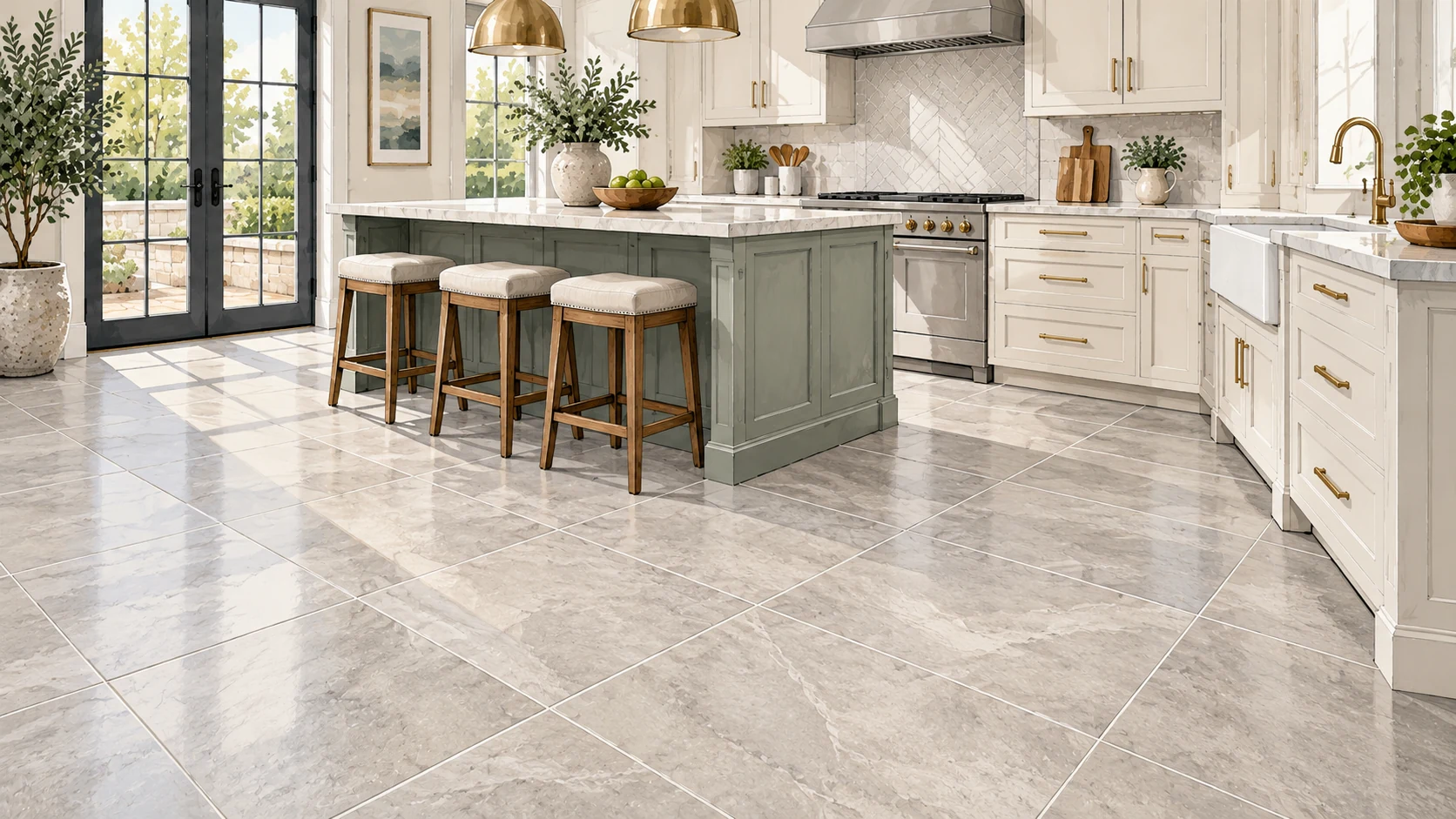 Tile flooring in a finished residential interior