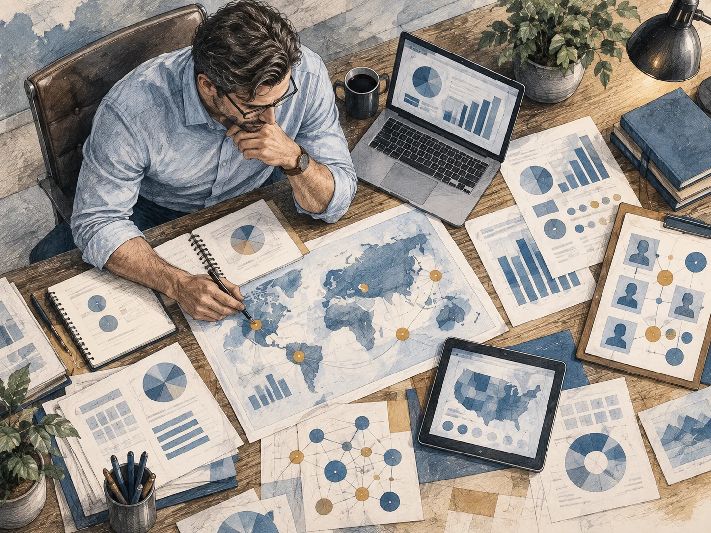 Analyst reviewing market segments, accounts, and business-development data