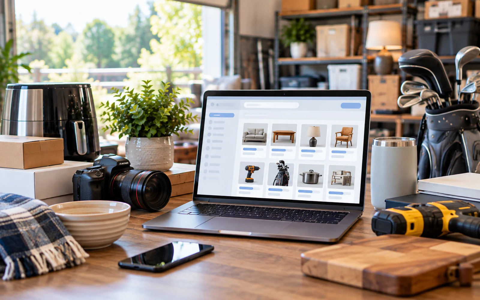 Generic online auction workspace with broad merchandise and no readable platform branding
