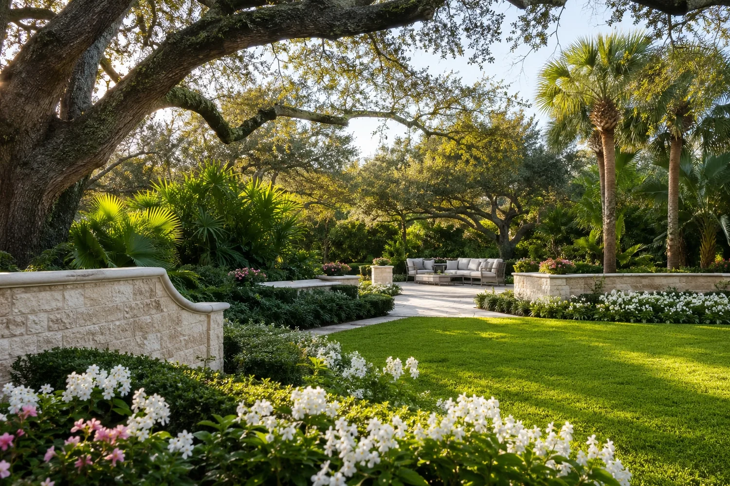 Luxury landscaped outdoor living area