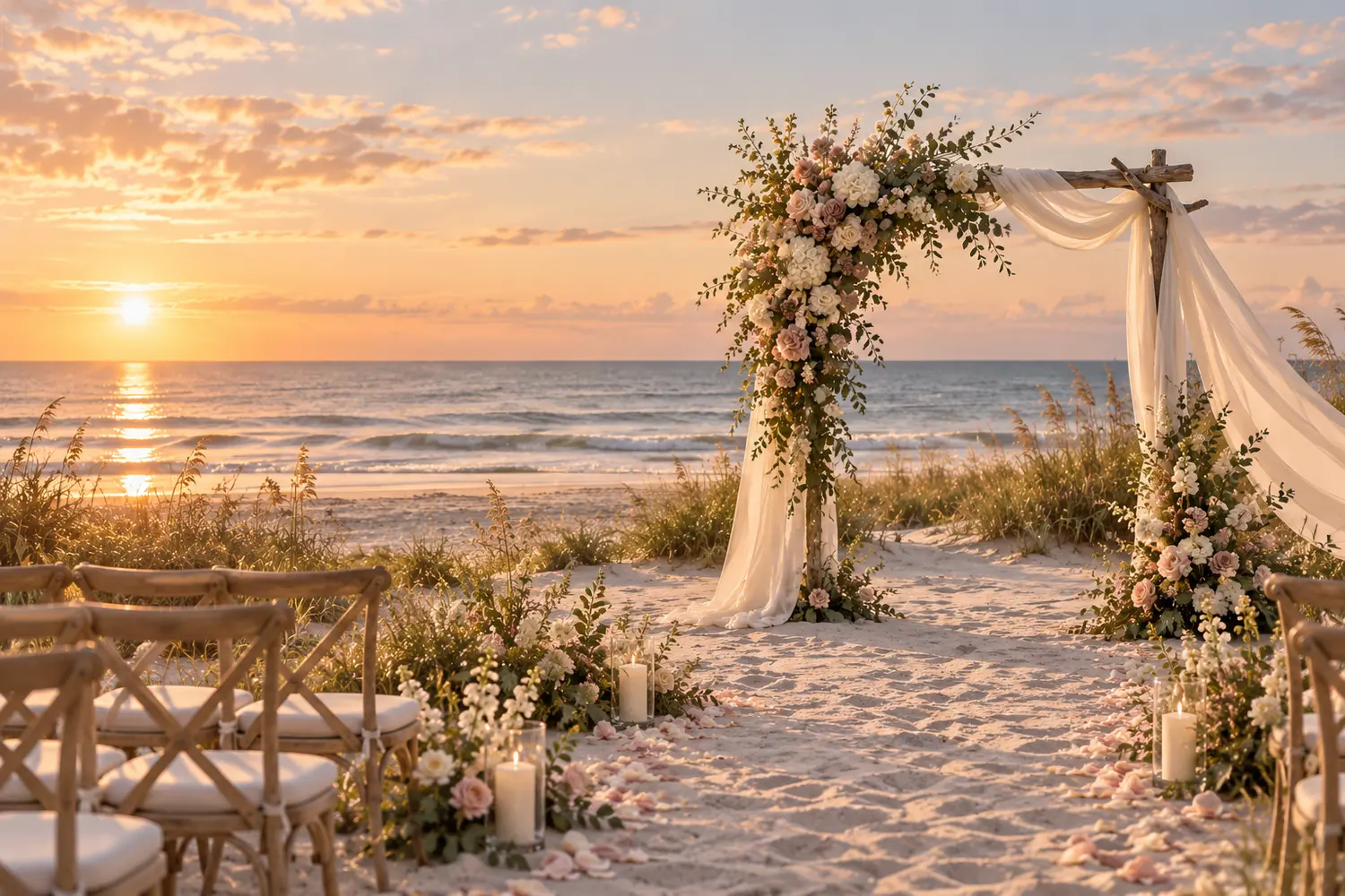 Romantic Atlantic beach wedding ceremony in Brevard County