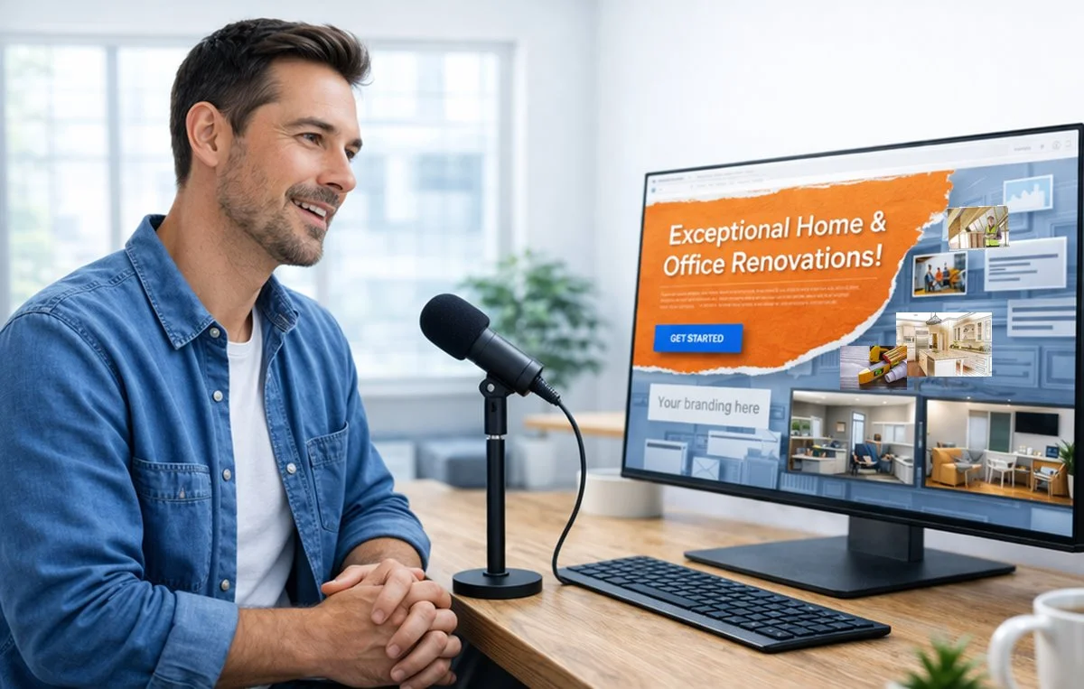 AI-generated WordPress website demonstration on screen
