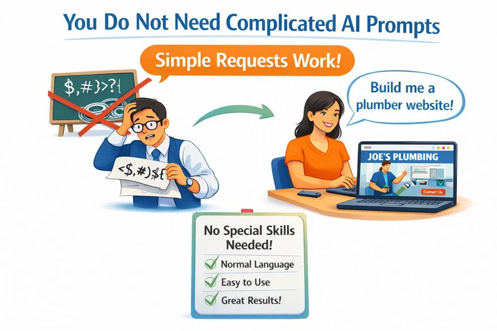 Simple prompting for AI WordPress website creation