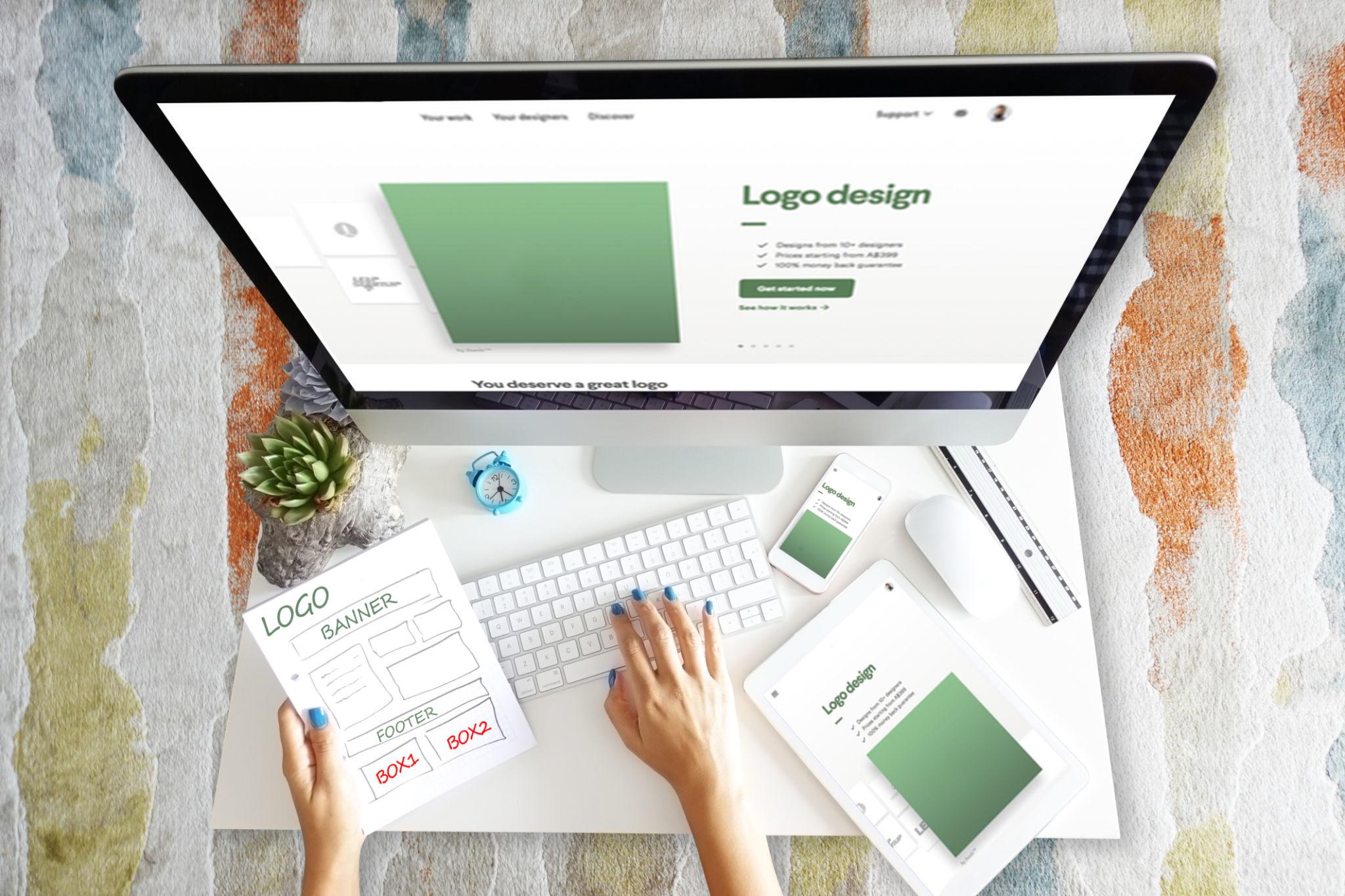 Logo design and website branding planning for a modern business website