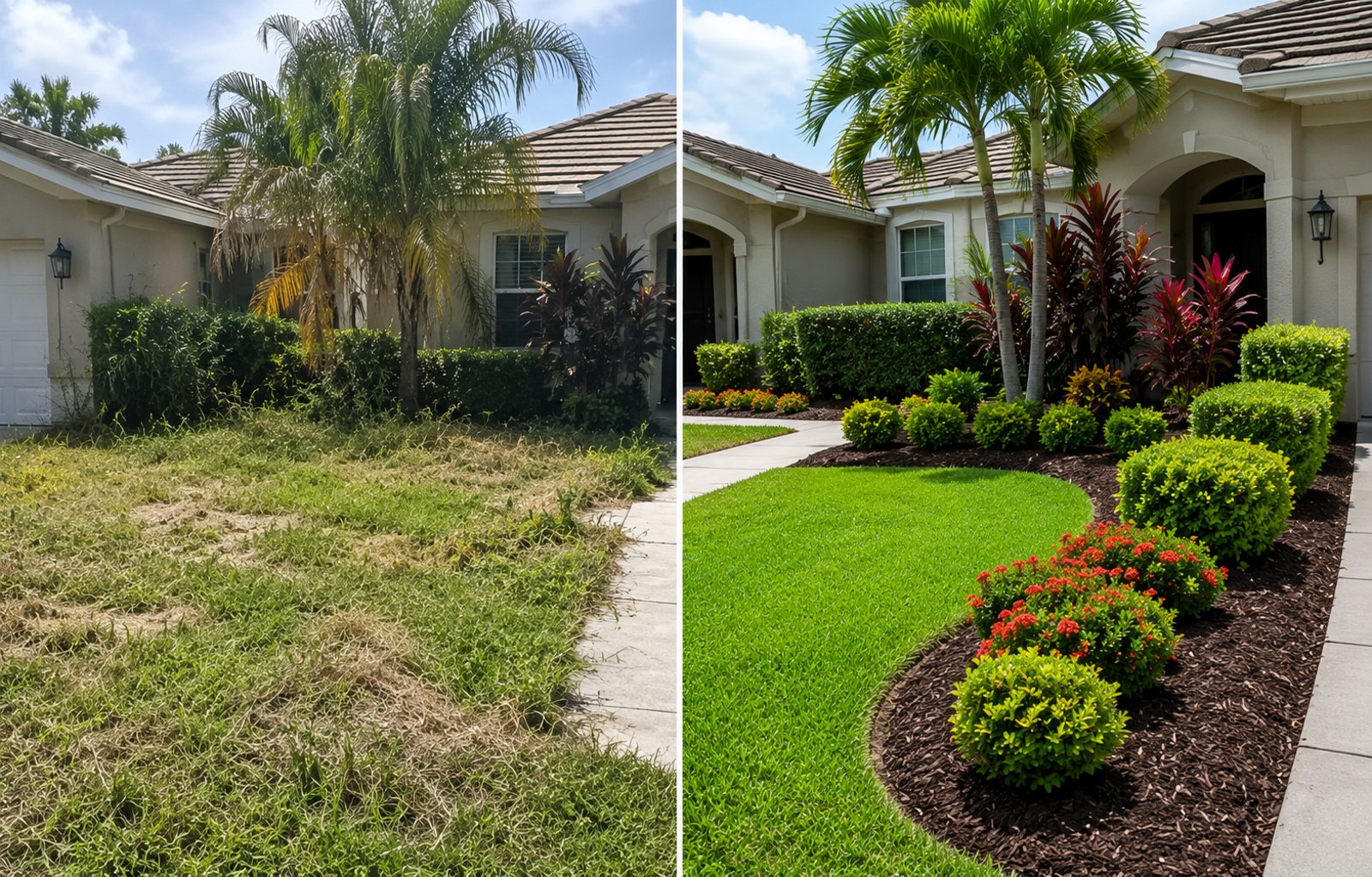Wide before and after landscaping project