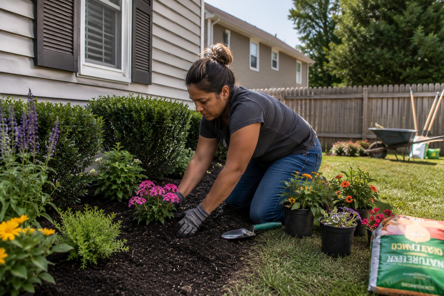Professional landscaping crew improving residential outdoor space