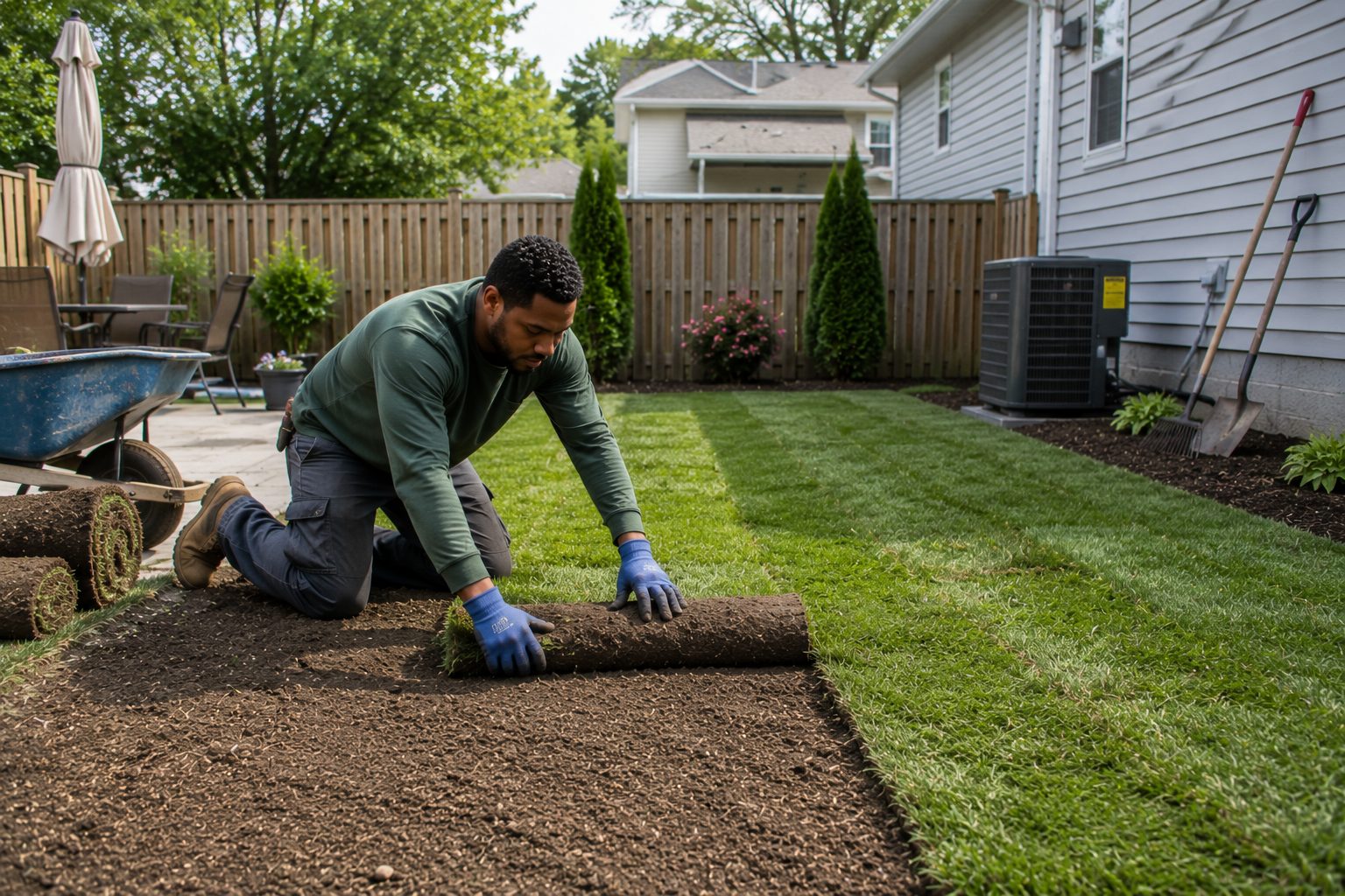 Professional sod installation and backyard landscaping service