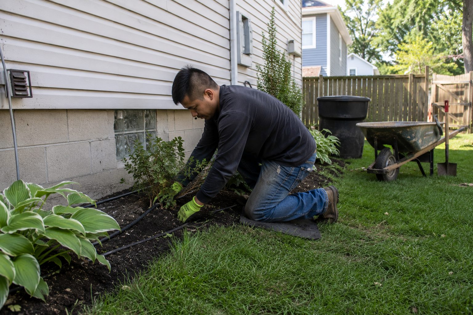 Drainage correction and side yard landscaping service