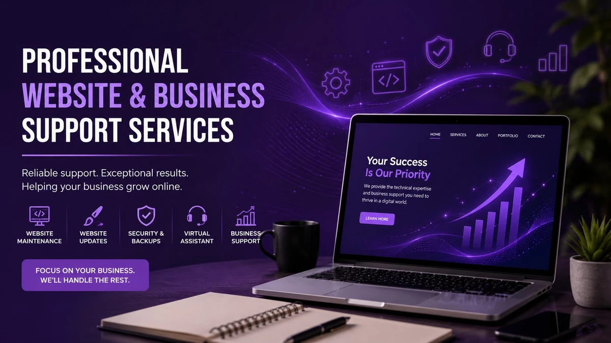 Professional workspace representing website development, process documentation, and business support